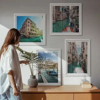 Architectuur van de kanalen van Venetië set van posters met lijst