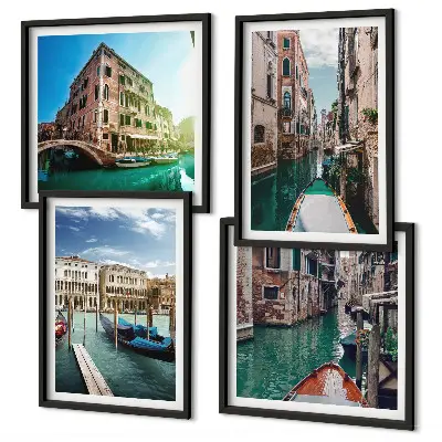 Architectuur van de kanalen van Venetië set van posters met lijst