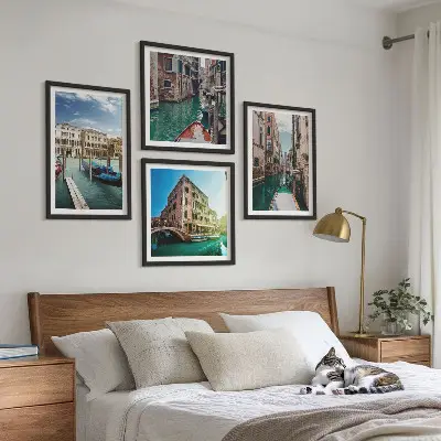 Architectuur van de kanalen van Venetië set van posters met lijst