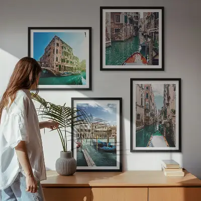 Architectuur van de kanalen van Venetië set van posters met lijst