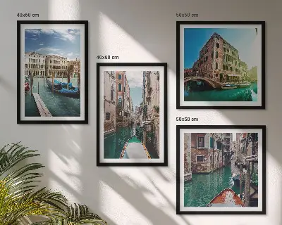 Architectuur van de kanalen van Venetië set van posters met lijst