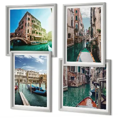 Architectuur van de kanalen van Venetië set van posters met lijst