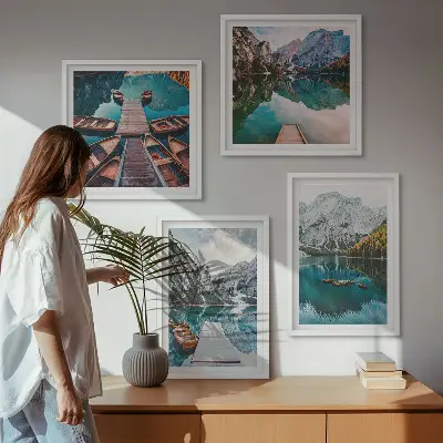 Meer, bruggen, bergen meerluik in lijst
