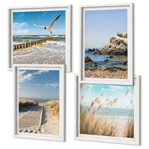 Poster met lijst strand met houten pad en kliffen