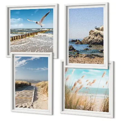Set van posters met lijst Strand houten pad kliffen
