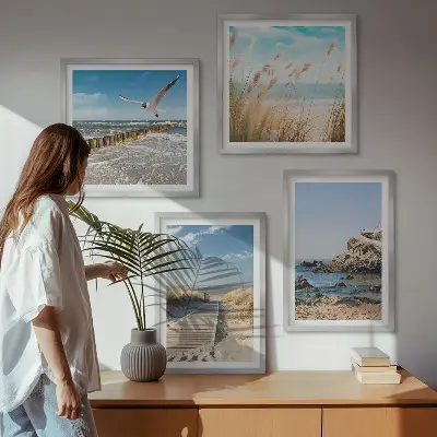 Poster met lijst strand met houten pad en kliffen