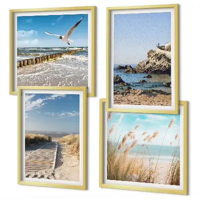 Poster met lijst strand met houten pad en kliffen