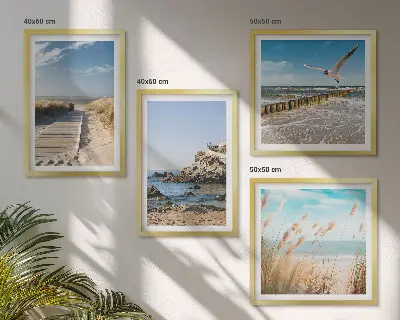 Poster met lijst strand met houten pad en kliffen