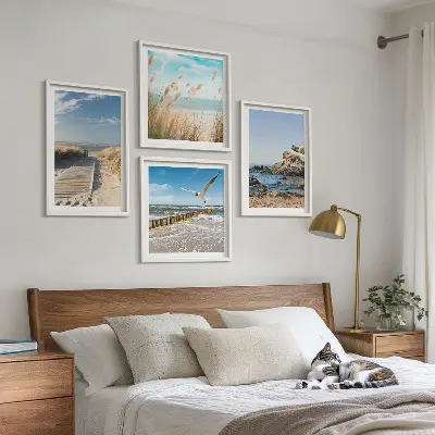 Poster met lijst strand met houten pad en kliffen