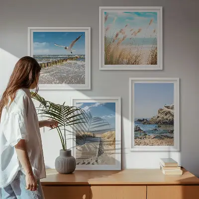 Poster met lijst strand met houten pad en kliffen