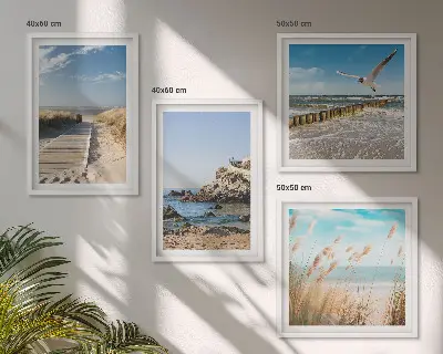 Poster met lijst strand met houten pad en kliffen