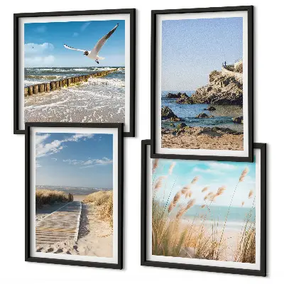 Poster met lijst strand met houten pad en kliffen