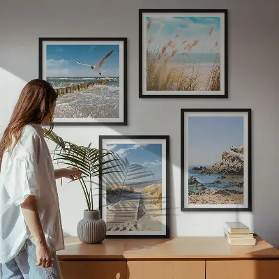 Poster met lijst strand met houten pad en kliffen