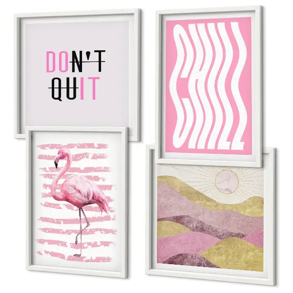 Roze flamingo pastel berglandschap meerluik in lijst