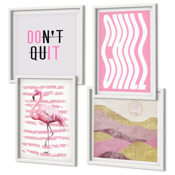 Meerluik in lijst Roze flamingo pastel berglandschap