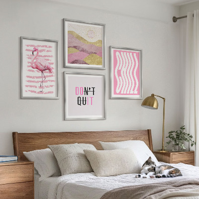 Meerluik in lijst Roze flamingo pastel berglandschap