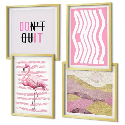 Roze flamingo pastel berglandschap meerluik in lijst