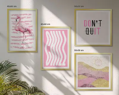 Roze flamingo pastel berglandschap meerluik in lijst
