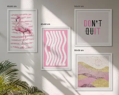 Roze flamingo pastel berglandschap meerluik in lijst