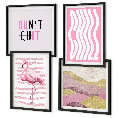 Roze flamingo pastel berglandschap meerluik in lijst