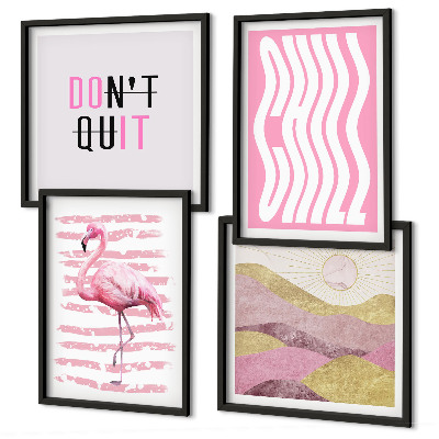 Meerluik in lijst Roze flamingo pastel berglandschap