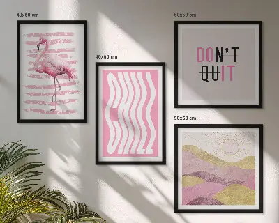 Roze flamingo pastel berglandschap meerluik in lijst