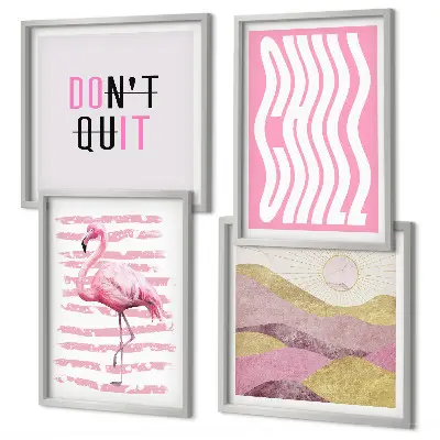 Roze flamingo pastel berglandschap meerluik in lijst