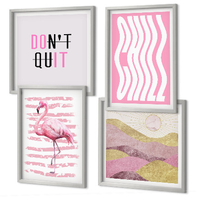 Meerluik in lijst Roze flamingo pastel berglandschap