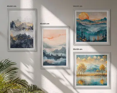 Abstracte schilderijen van de natuur meerluik in lijst