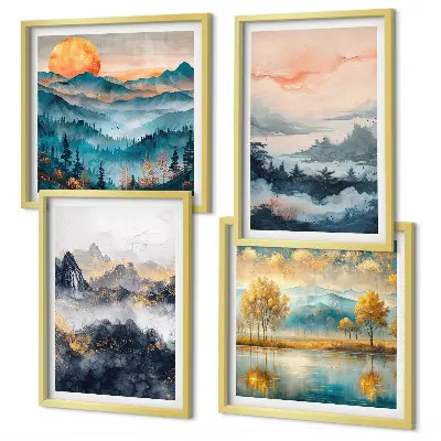 Abstracte schilderijen van de natuur meerluik in lijst