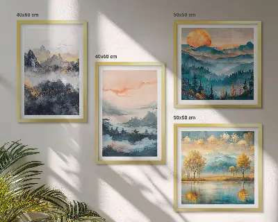 Abstracte schilderijen van de natuur meerluik in lijst
