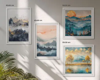 Abstracte schilderijen van de natuur meerluik in lijst