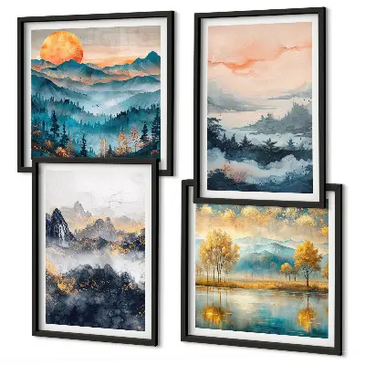 Abstracte schilderijen van de natuur meerluik in lijst