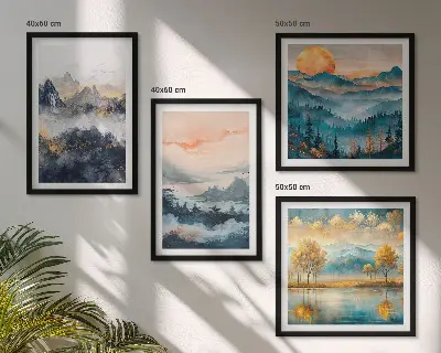 Abstracte schilderijen van de natuur meerluik in lijst