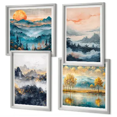 Abstracte schilderijen van de natuur meerluik in lijst