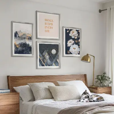 Posterset met lijst abstracte bergen en bloemen