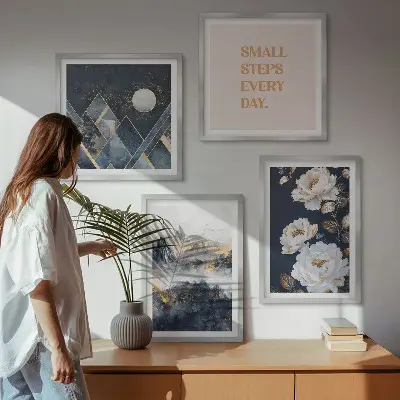 Posterset met lijst abstracte bergen en bloemen
