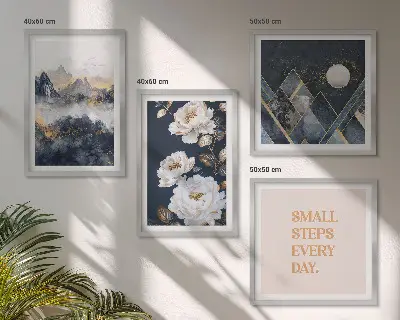 Posterset met lijst abstracte bergen en bloemen