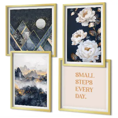 Posterset met lijst abstracte bergen en bloemen