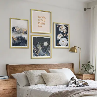 Posterset met lijst abstracte bergen en bloemen