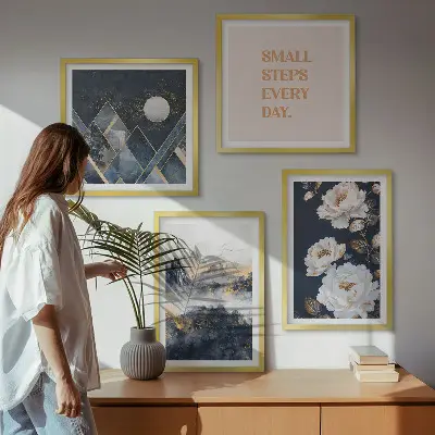 Posterset met lijst abstracte bergen en bloemen