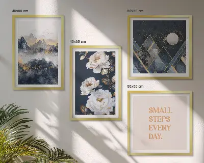 Posterset met lijst abstracte bergen en bloemen
