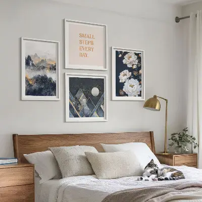 Posterset met lijst abstracte bergen en bloemen