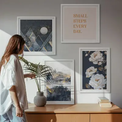 Posterset met lijst abstracte bergen en bloemen