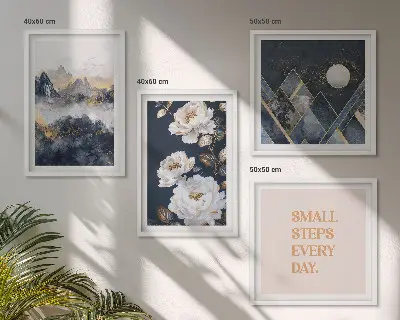 Posterset met lijst abstracte bergen en bloemen