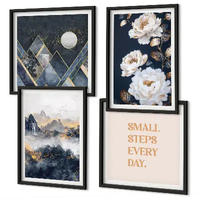 Posterset met lijst abstracte bergen en bloemen