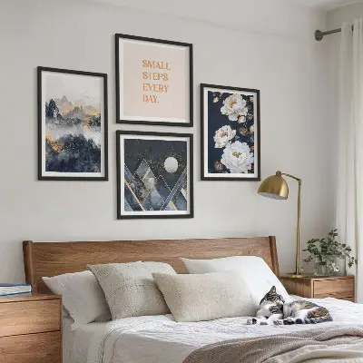 Posterset met lijst abstracte bergen en bloemen