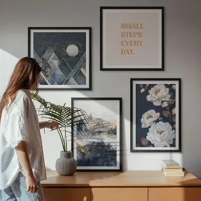 Posterset met lijst abstracte bergen en bloemen