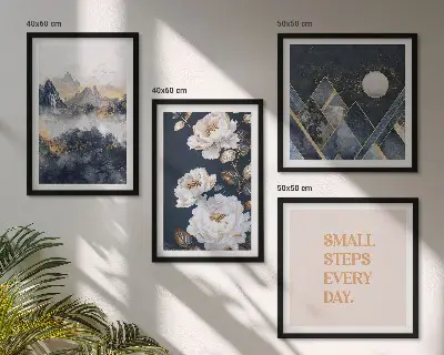 Posterset met lijst abstracte bergen en bloemen