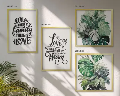 Meerluik in lijst met aquarelontwerp van familie, liefde en een huis